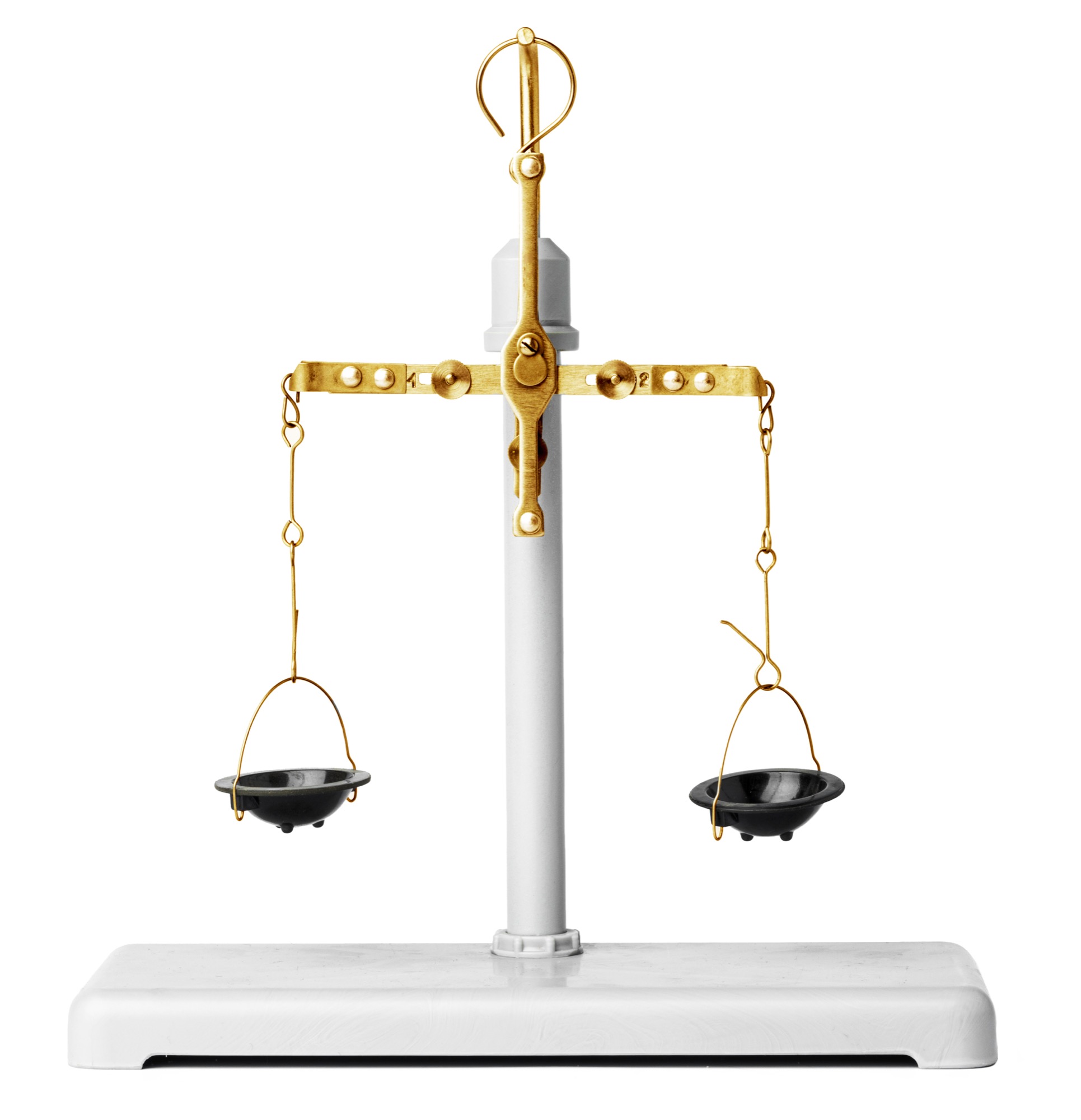 A gold balance scale isolated on a white background